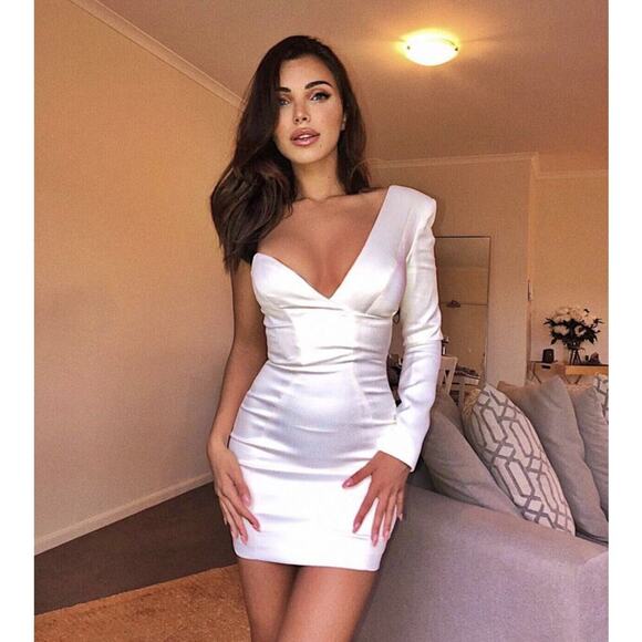 House of CB Tiffany One Shoulder Mini Dress White Size M - Picture 2 of 11